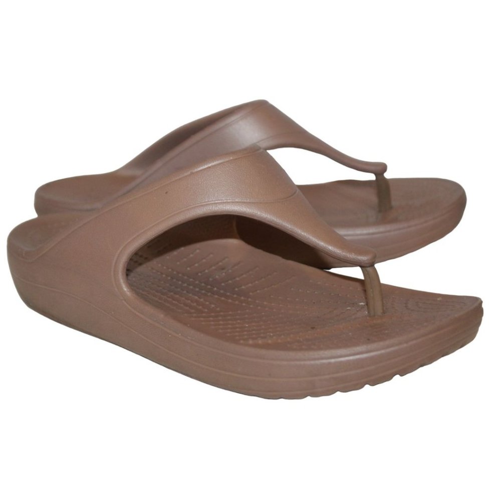 CROCS Womens Sloane Toe Post Flips Slides Low Wedge SANDALS / SHOES Slip-On Sz 9